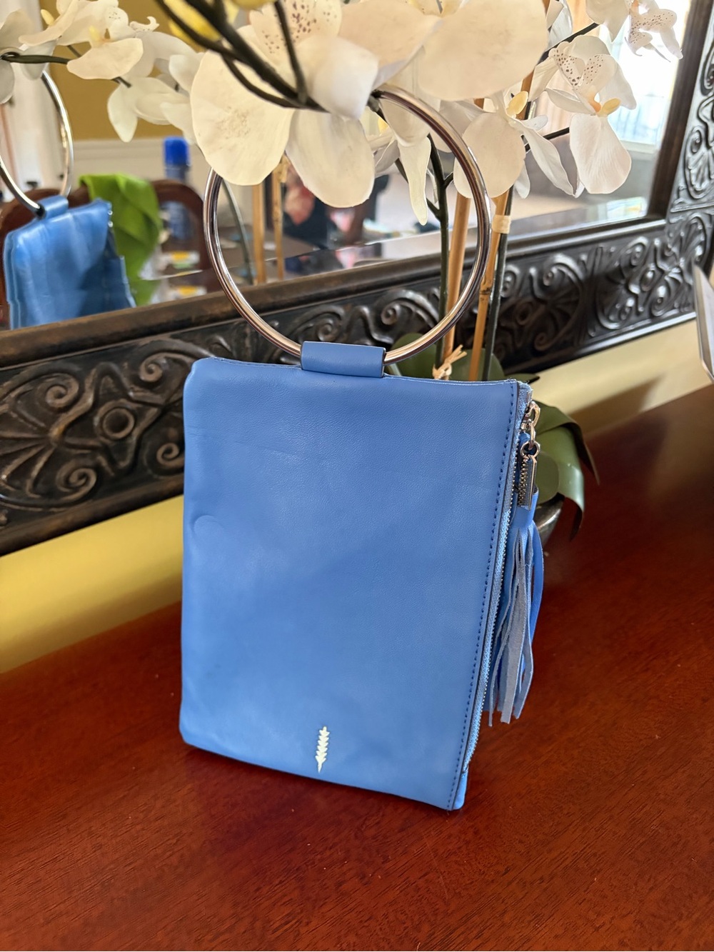 Thacker Nolita Cerulian Surf Blue Leather Purse/Wristlet with Tassel